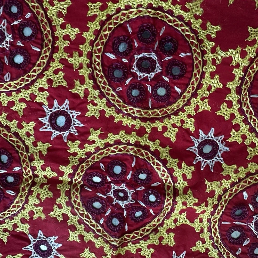 Uzbek Suzani Embroidered Pair Silk Pillow‎ Covers 17x16 Inch Medallion Crystals